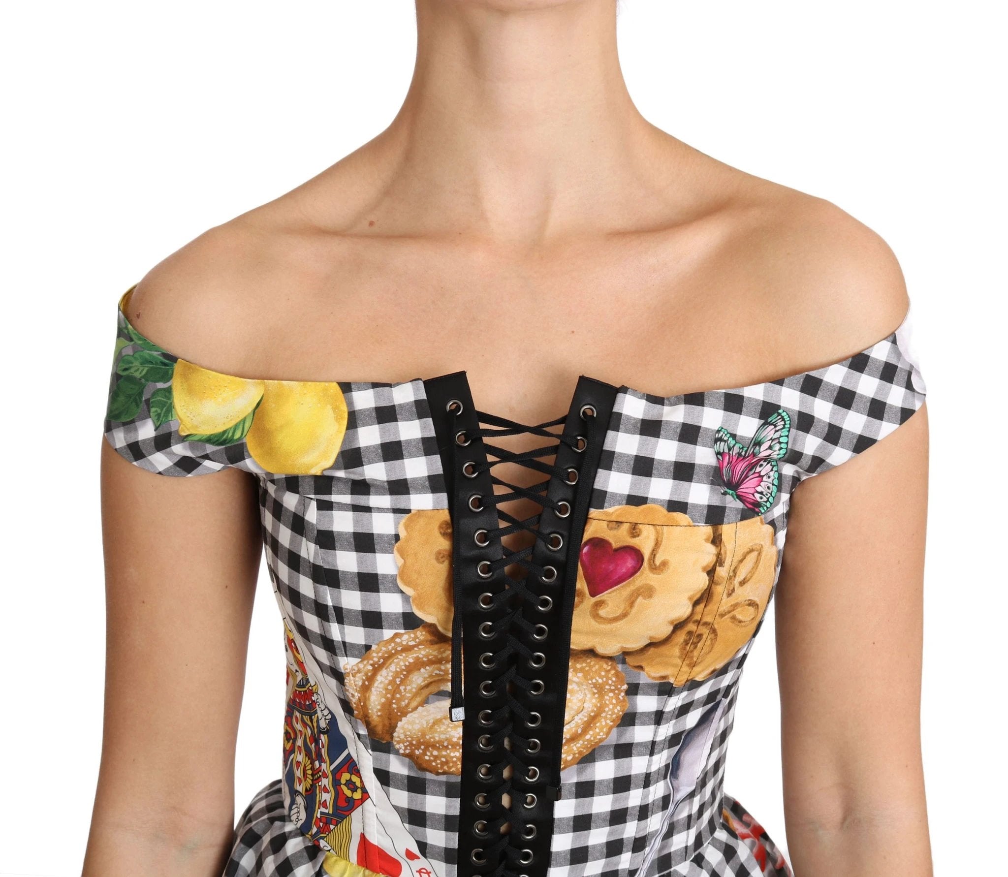 Dolce & Gabbana Black and White Corset Blouse Sicily Lemon Check Top by Dolce & Gabbana