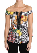 Dolce & Gabbana Black and White Corset Blouse Sicily Lemon Check Top by Dolce & Gabbana