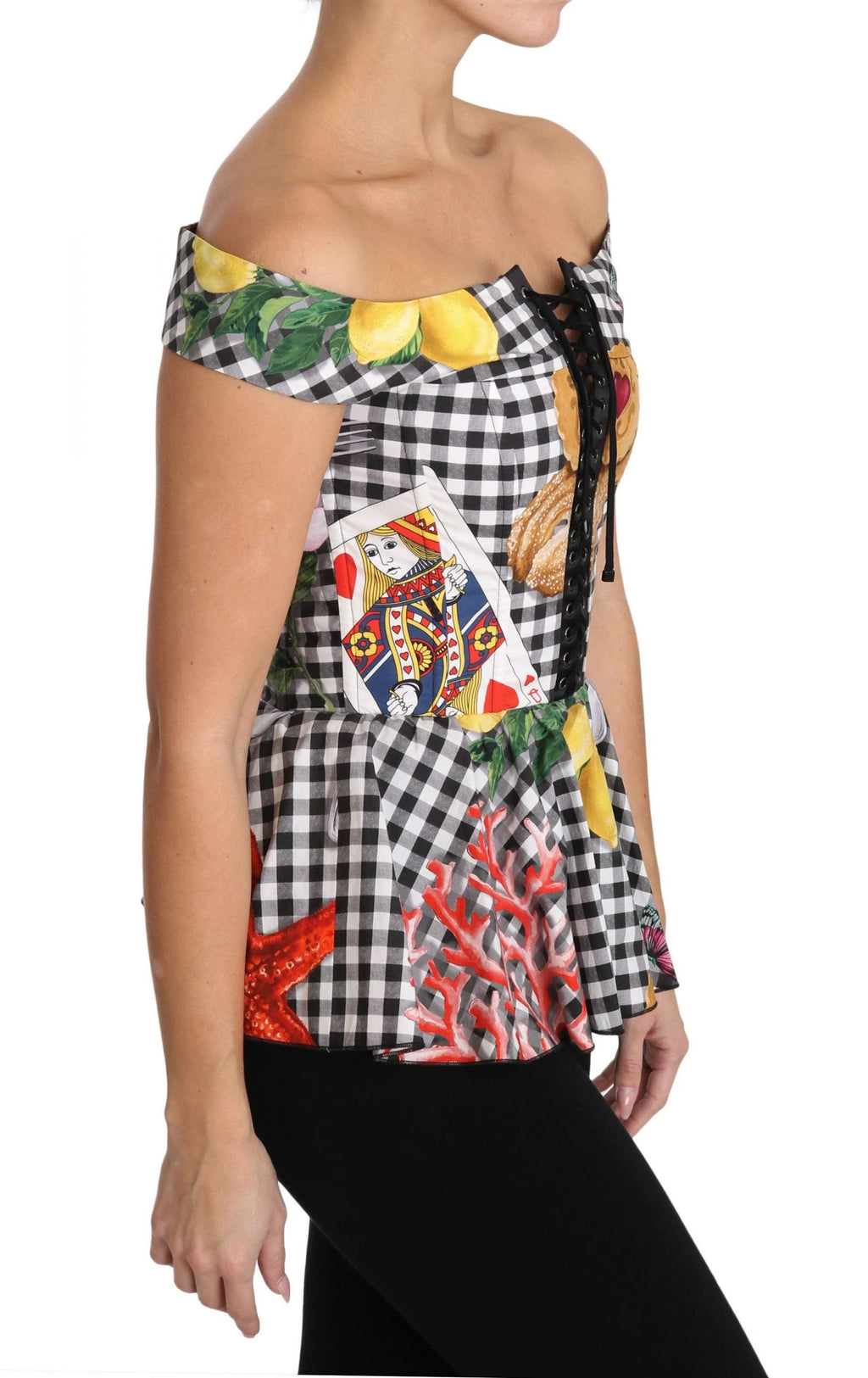 Dolce & Gabbana Black and White Corset Blouse Sicily Lemon Check Top by Dolce & Gabbana