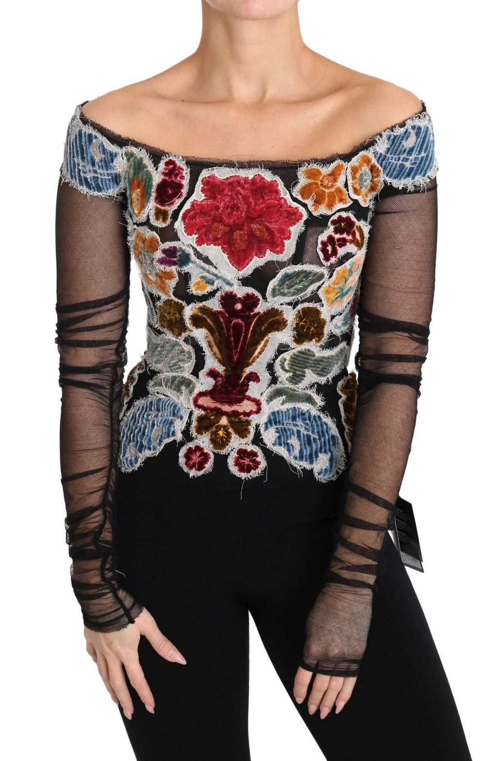 Dolce & Gabbana Black Floral Ricamo Top T-shirt Blouse by Dolce & Gabbana