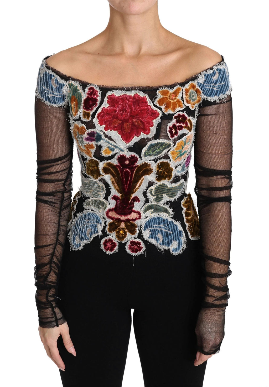 Dolce & Gabbana Black Floral Ricamo Top T-shirt Blouse by Dolce & Gabbana