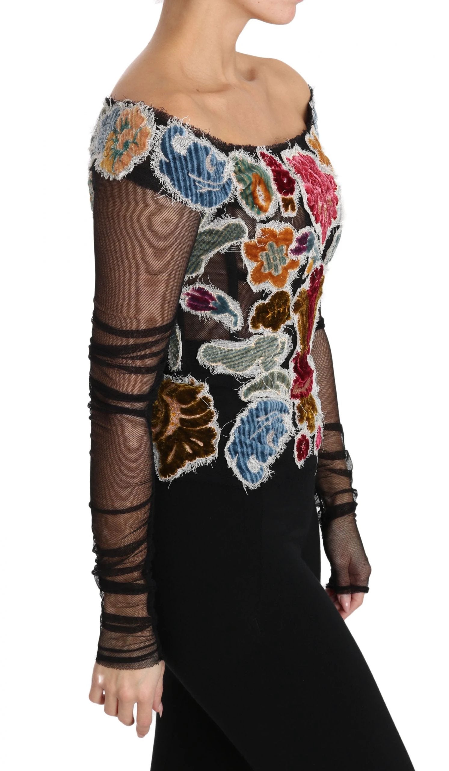 Dolce & Gabbana Black Floral Ricamo Top T-shirt Blouse by Dolce & Gabbana