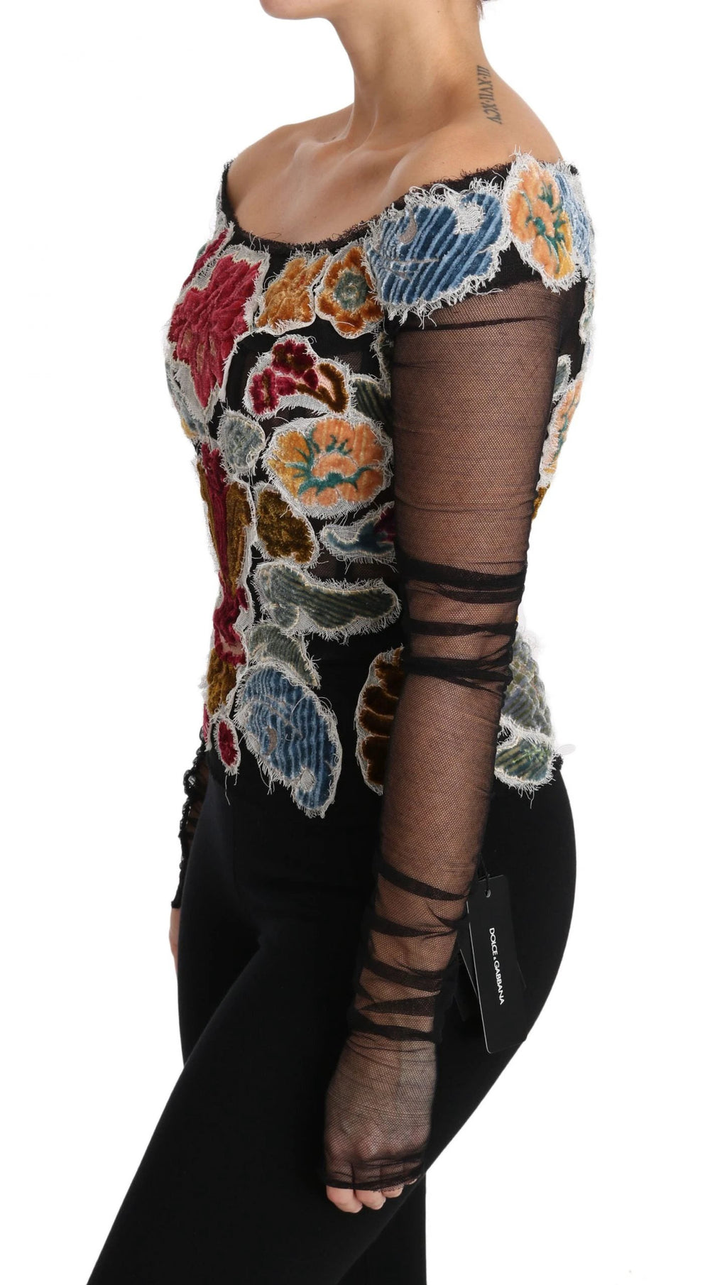 Dolce & Gabbana Black Floral Ricamo Top T-shirt Blouse by Dolce & Gabbana