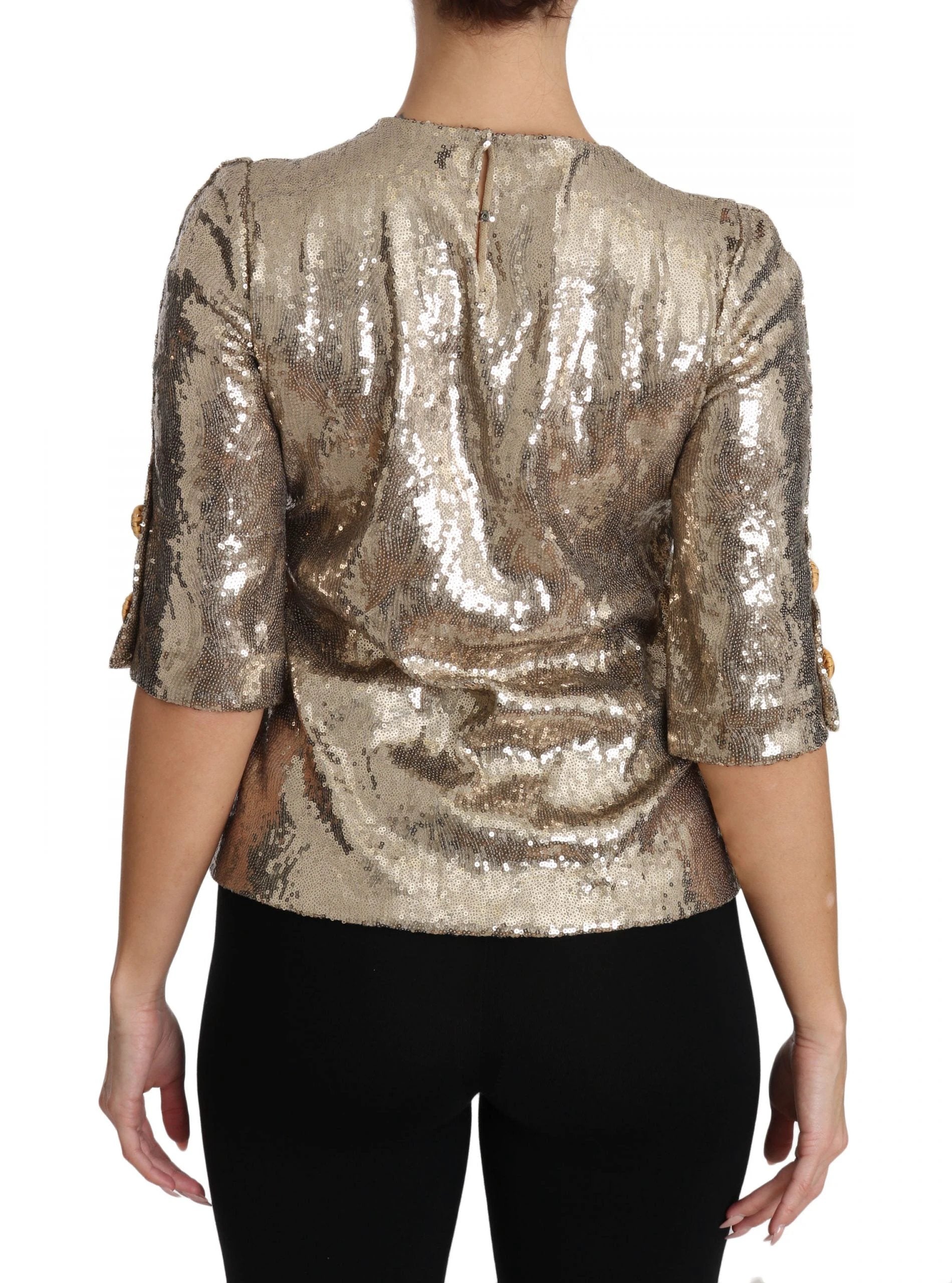 Dolce & Gabbana Gold Sequined Parrot Crystal Blouse by Dolce & Gabbana