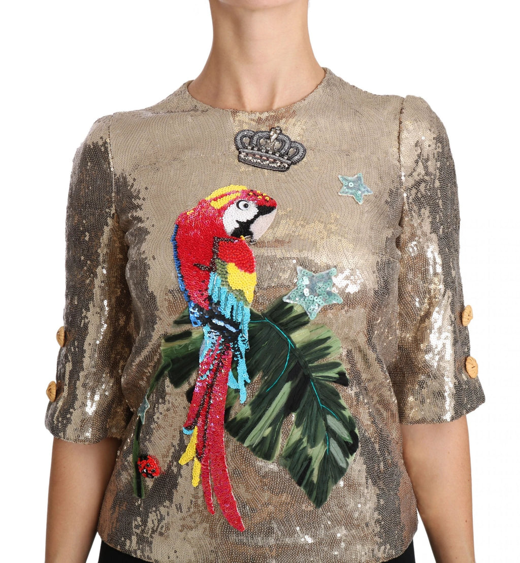Dolce & Gabbana Gold Sequined Parrot Crystal Blouse by Dolce & Gabbana