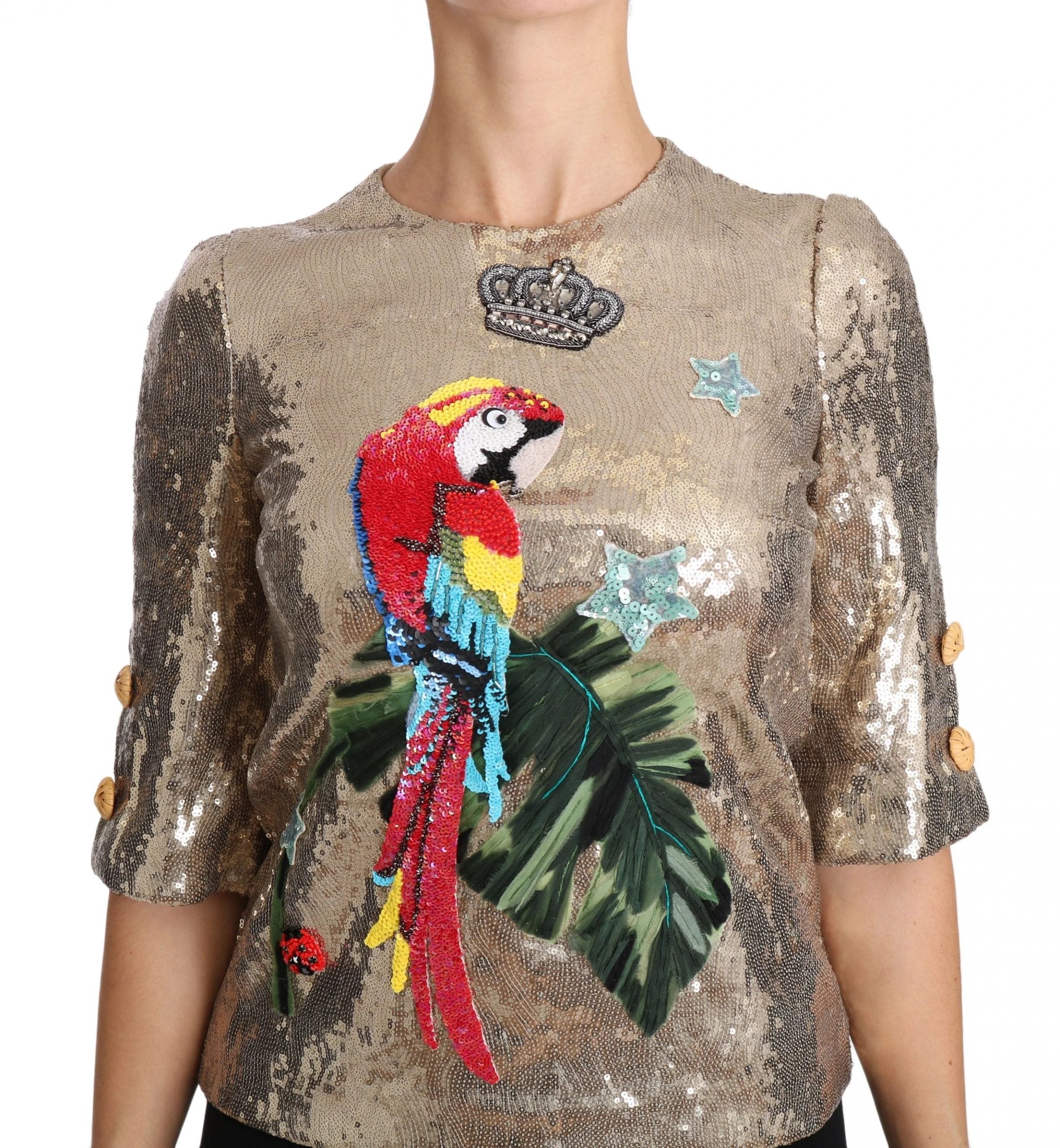 Dolce & Gabbana Gold Sequined Parrot Crystal Blouse by Dolce & Gabbana
