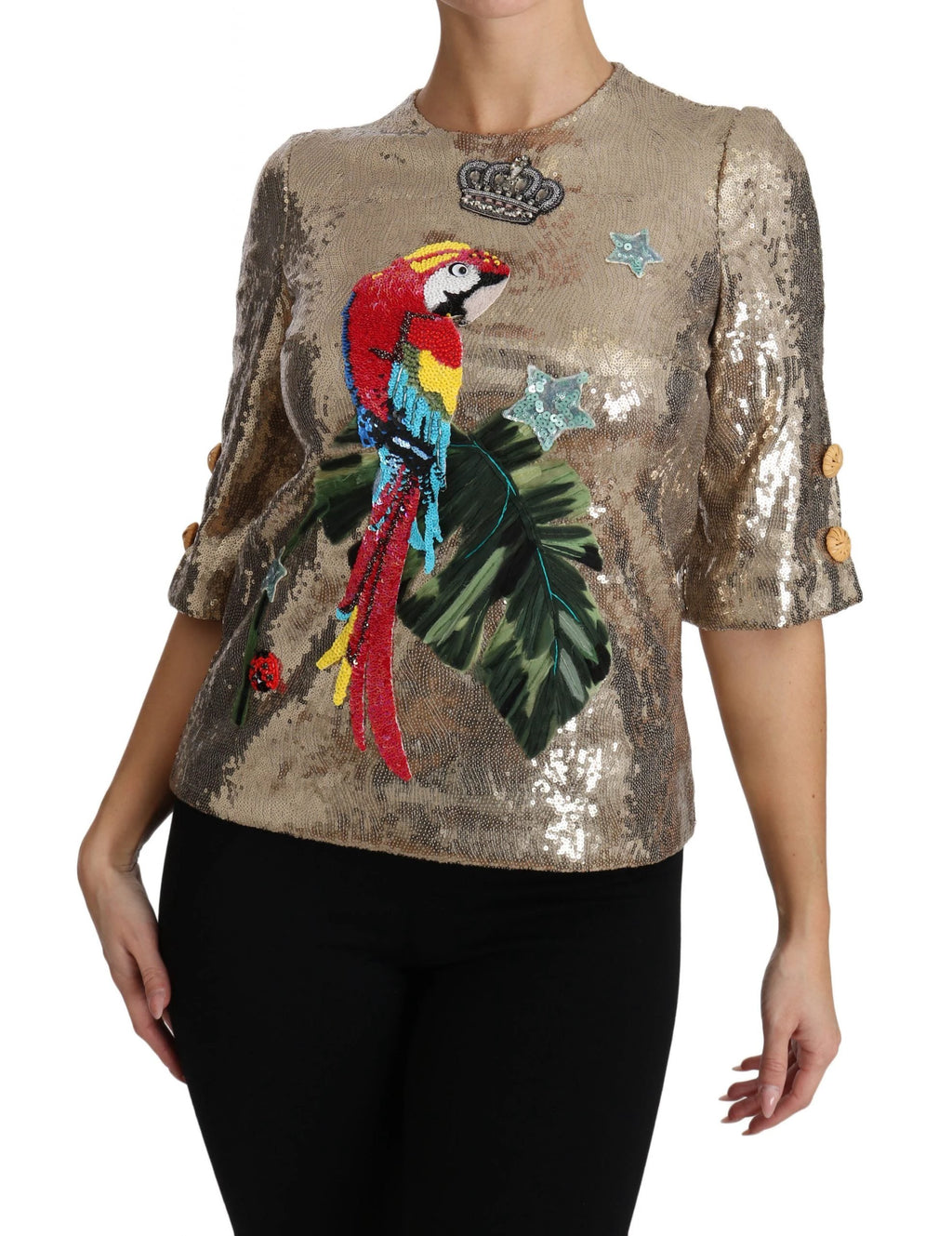 Dolce & Gabbana Gold Sequined Parrot Crystal Blouse by Dolce & Gabbana