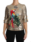 Dolce & Gabbana Gold Sequined Parrot Crystal Blouse by Dolce & Gabbana