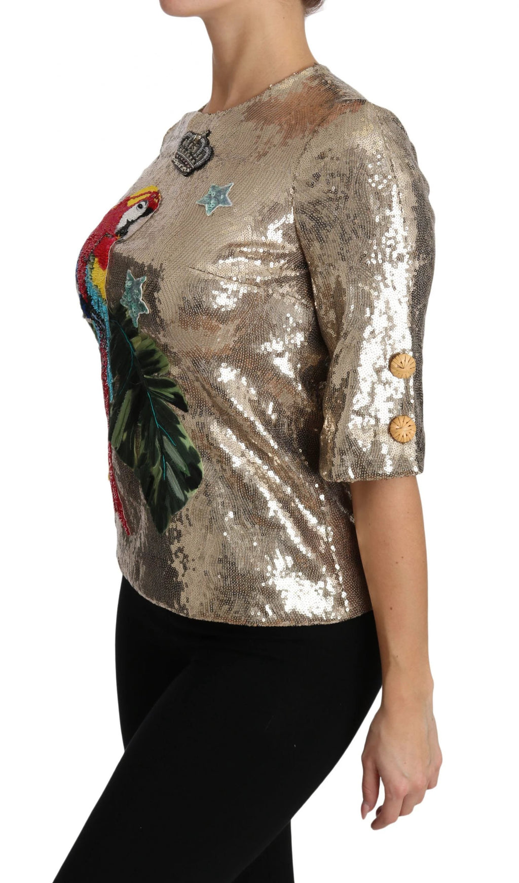 Dolce & Gabbana Gold Sequined Parrot Crystal Blouse by Dolce & Gabbana