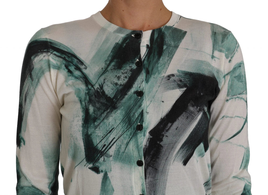 Dolce & Gabbana White Silk Cardigan Lightweight Paint Stroke Sweater by Dolce & Gabbana