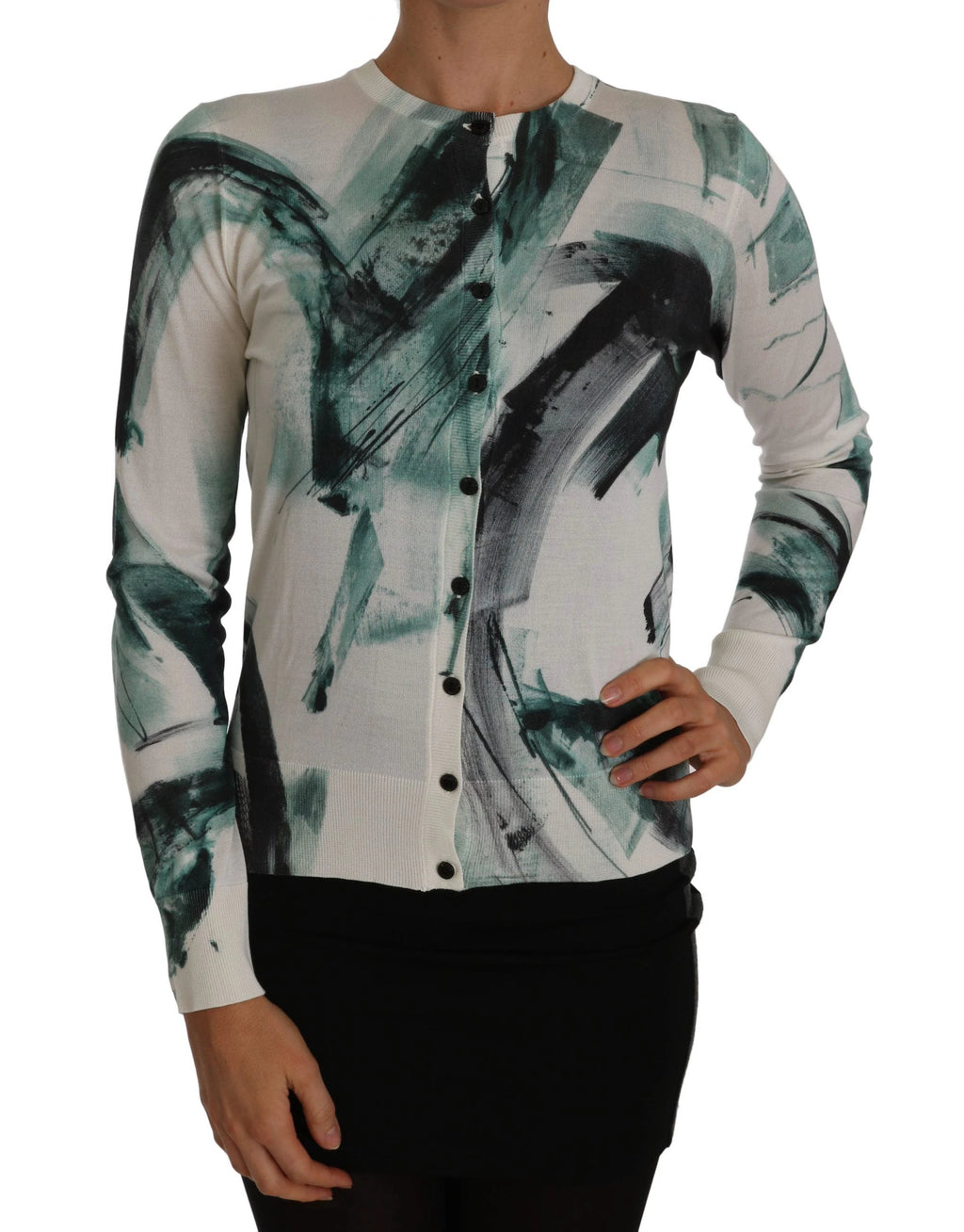 Dolce & Gabbana White Silk Cardigan Lightweight Paint Stroke Sweater by Dolce & Gabbana