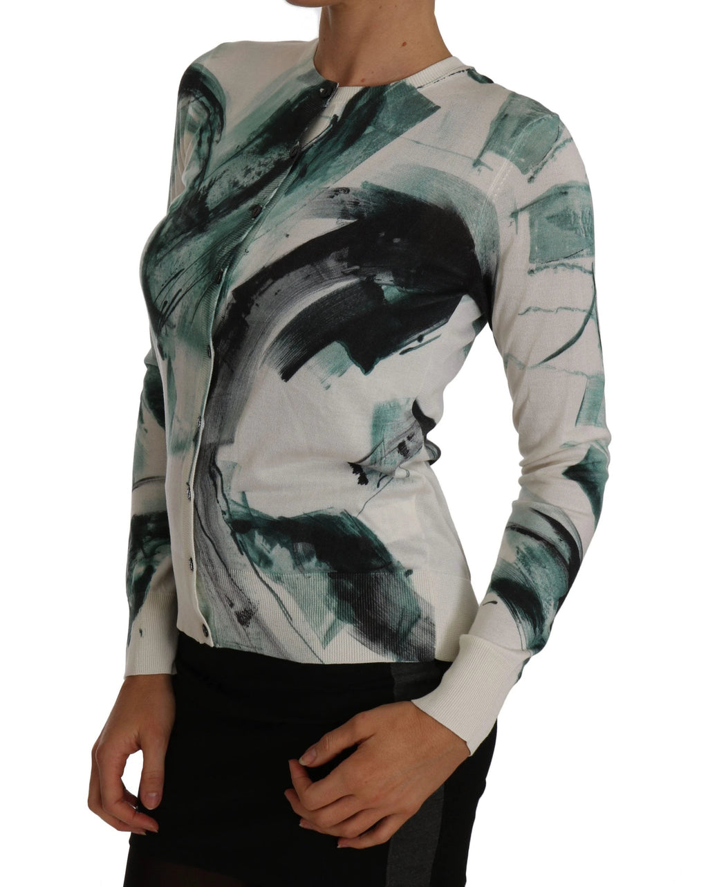 Dolce & Gabbana White Silk Cardigan Lightweight Paint Stroke Sweater by Dolce & Gabbana