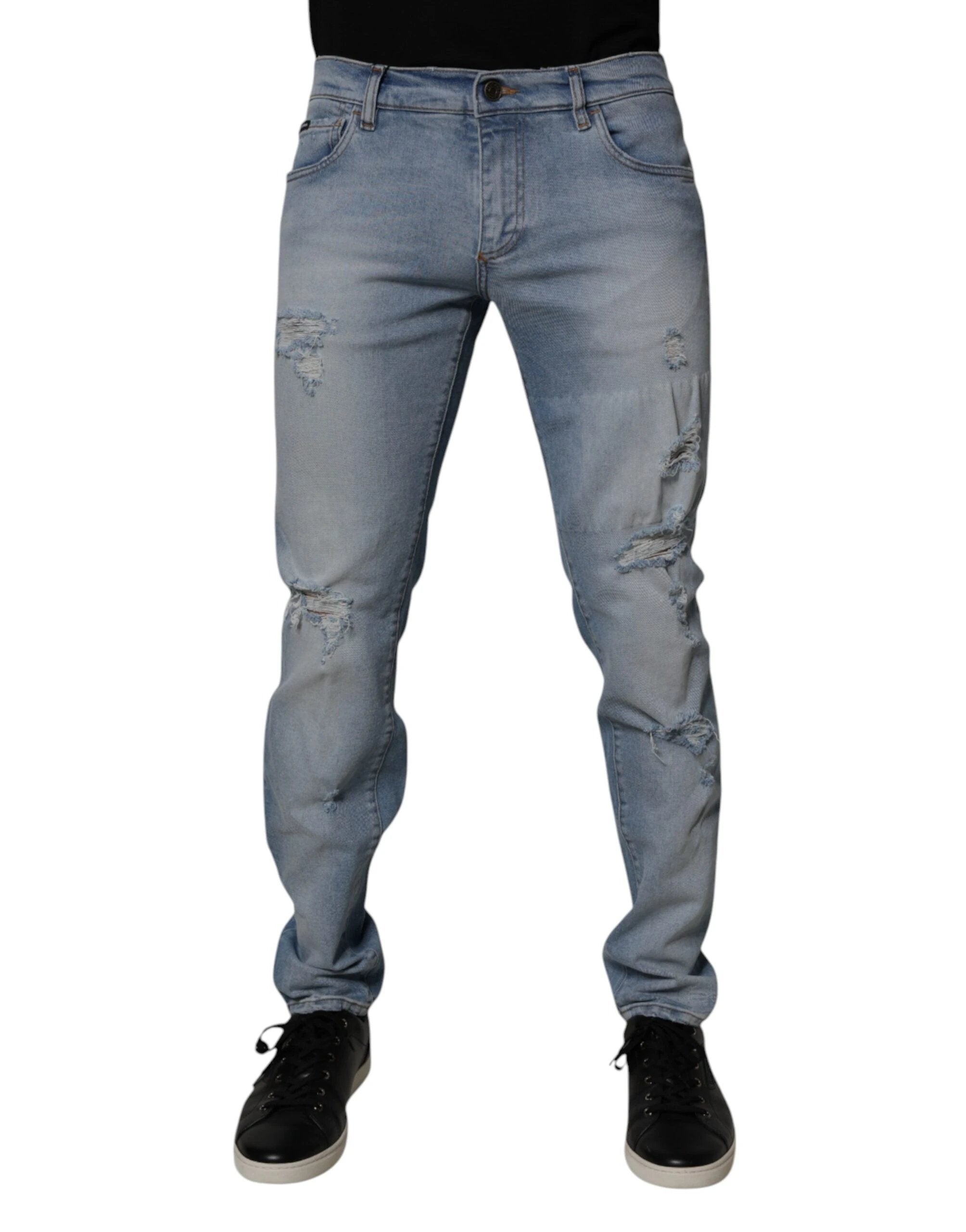 Dolce & Gabbana Blue Tattered Cotton Skinny Men Denim Jeans by Dolce & Gabbana