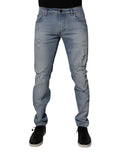 Dolce & Gabbana Blue Tattered Cotton Skinny Men Denim Jeans by Dolce & Gabbana