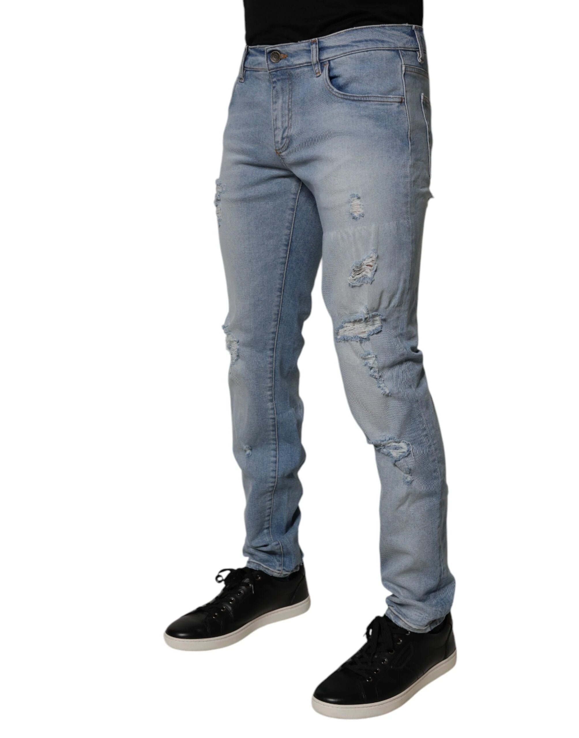 Dolce & Gabbana Blue Tattered Cotton Skinny Men Denim Jeans by Dolce & Gabbana