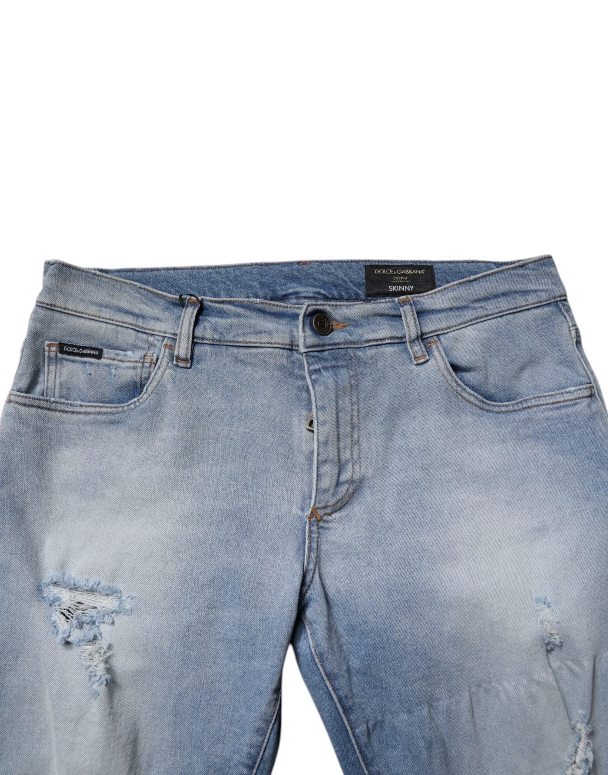 Dolce & Gabbana Blue Tattered Cotton Skinny Men Denim Jeans by Dolce & Gabbana