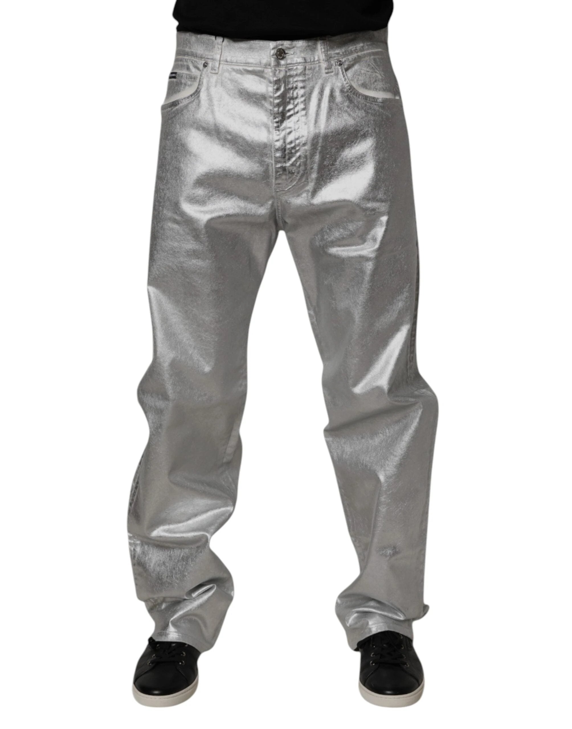 Dolce & Gabbana Metallic Silver Cotton Straight Denim Jeans by Dolce & Gabbana
