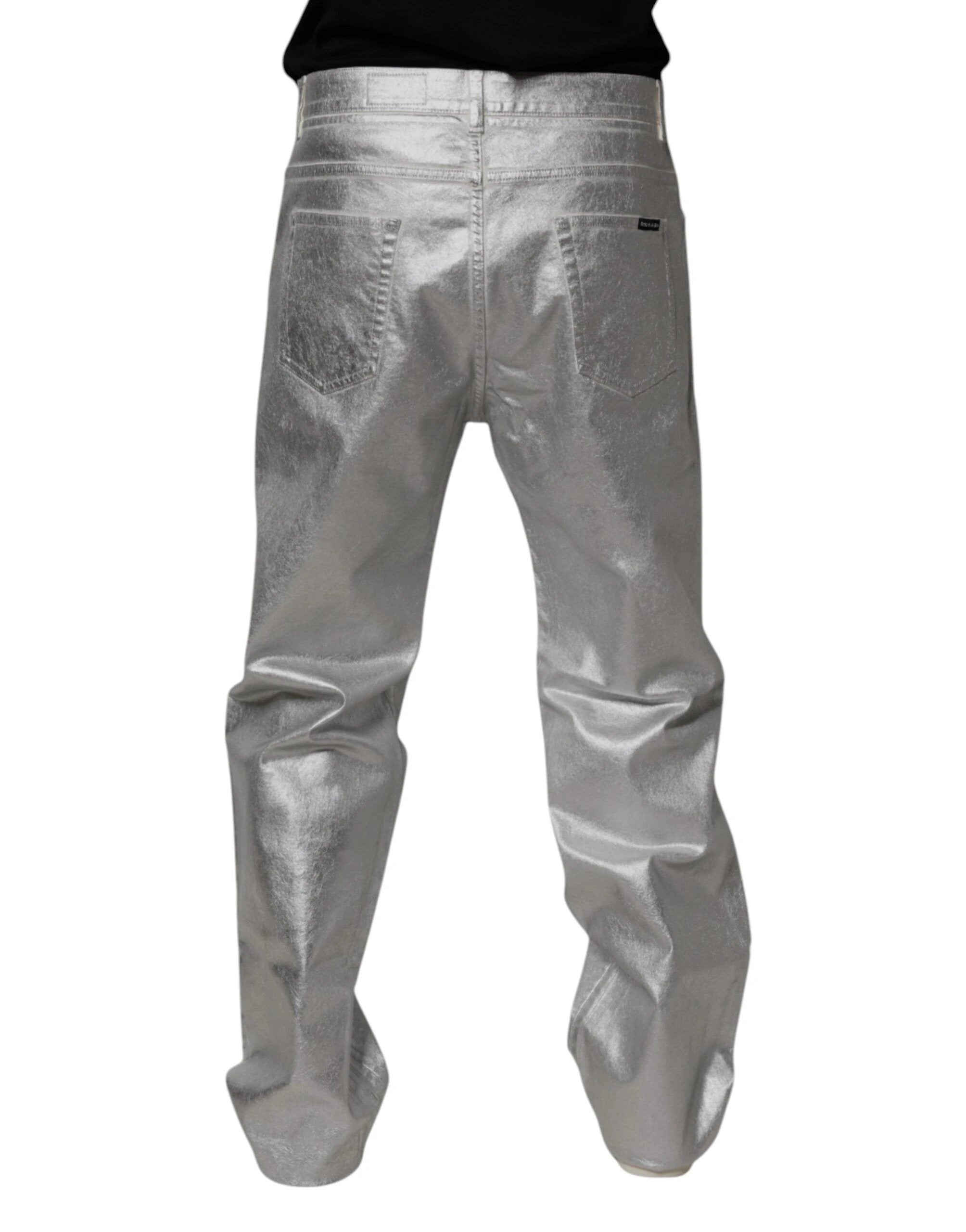 Dolce & Gabbana Metallic Silver Cotton Straight Denim Jeans by Dolce & Gabbana