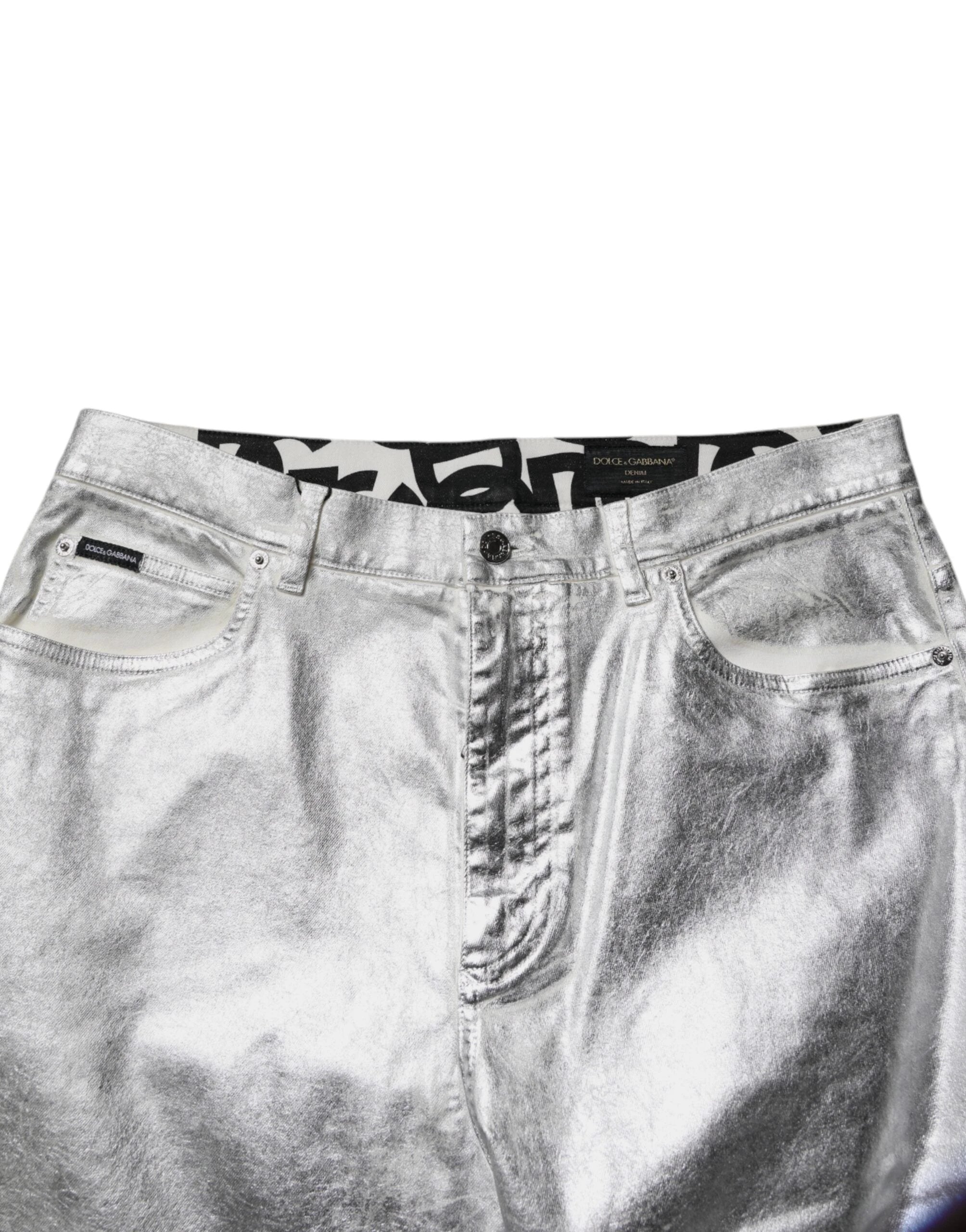 Dolce & Gabbana Metallic Silver Cotton Straight Denim Jeans by Dolce & Gabbana