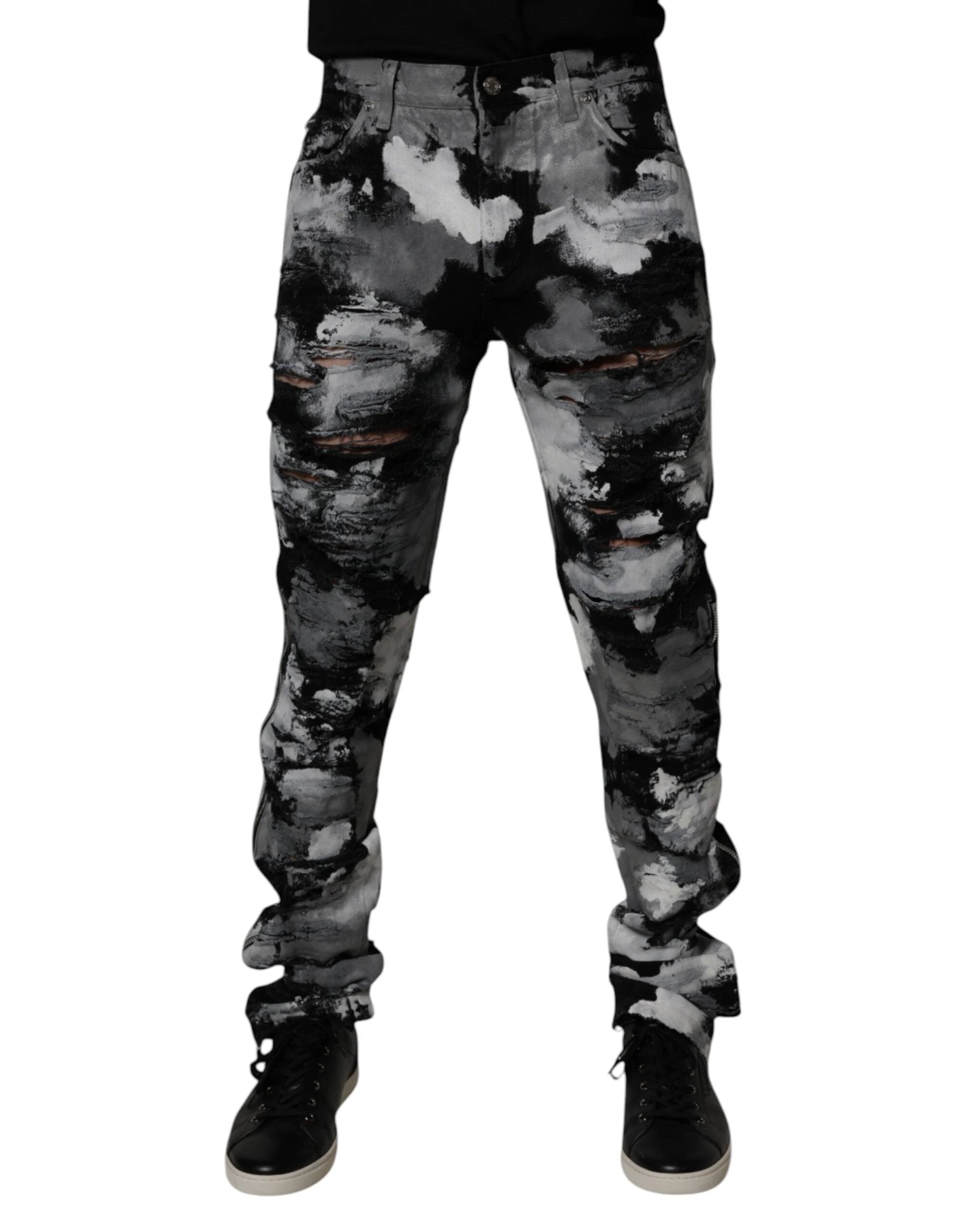 Dolce & Gabbana Multicolor Camouflage Tattered Skinny Denim Jeans by Dolce & Gabbana