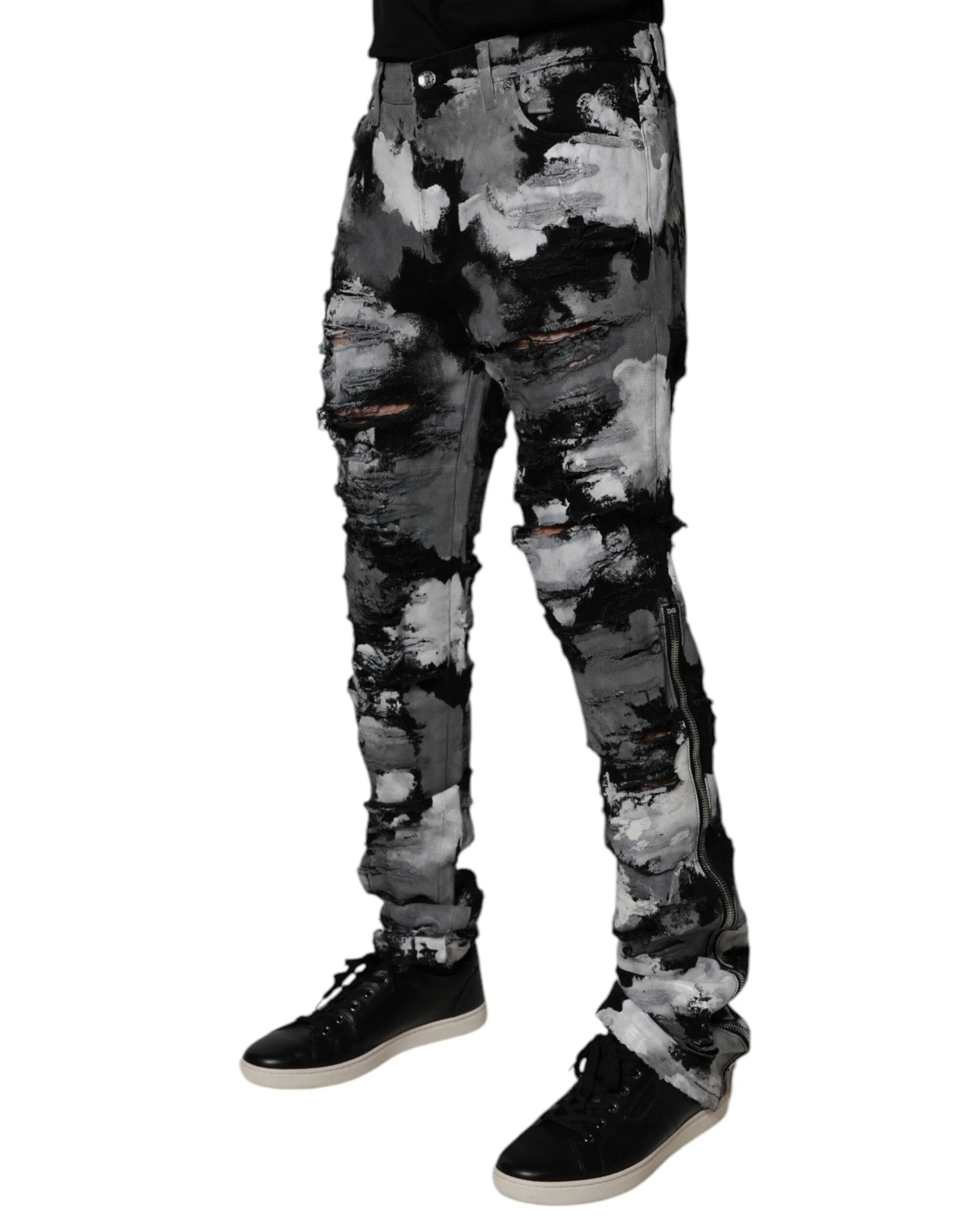 Dolce & Gabbana Multicolor Camouflage Tattered Skinny Denim Jeans by Dolce & Gabbana