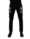 Dolce & Gabbana Black Floral Cotton Skinny Men Denim Jeans by Dolce & Gabbana