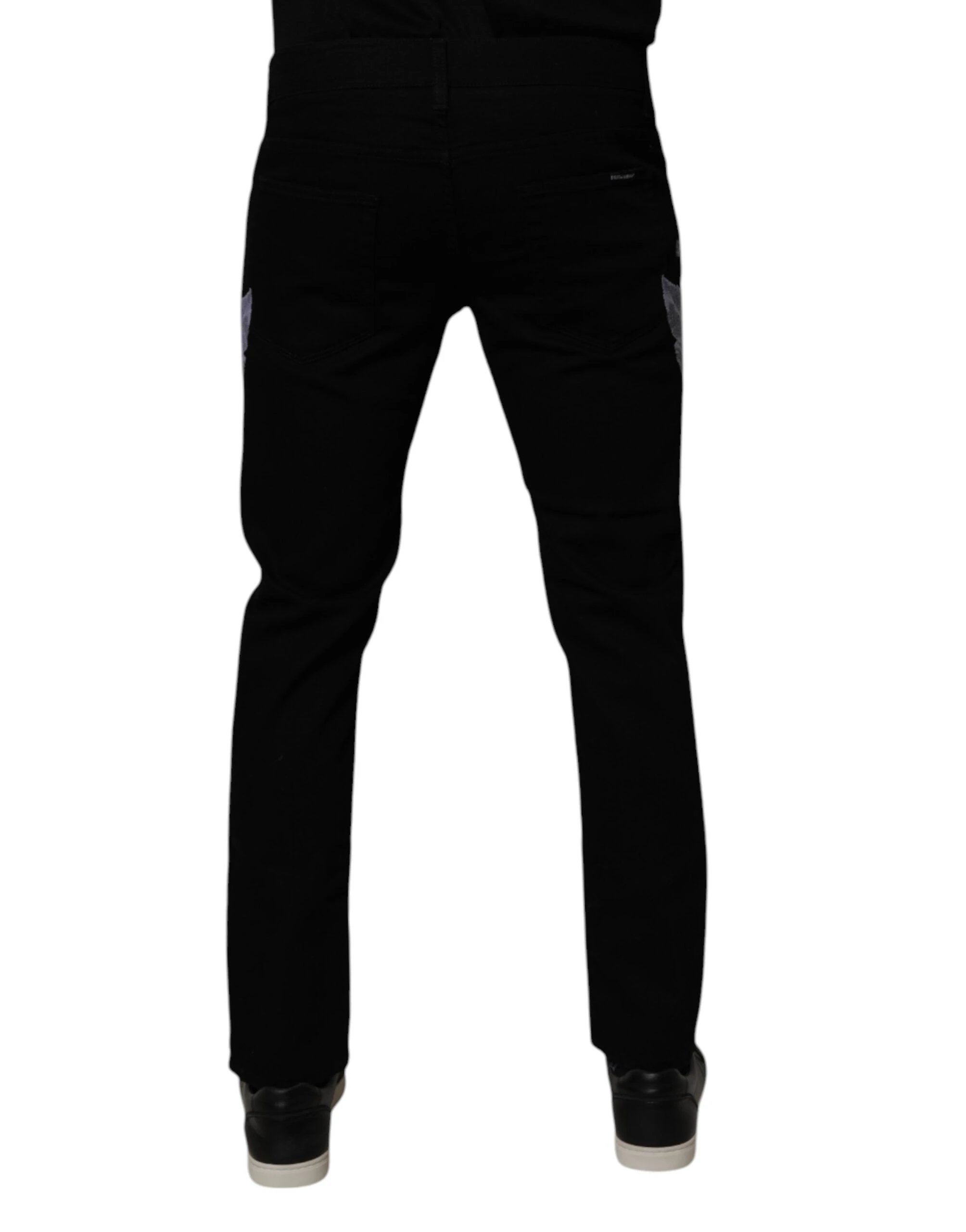 Dolce & Gabbana Black Floral Cotton Skinny Men Denim Jeans by Dolce & Gabbana