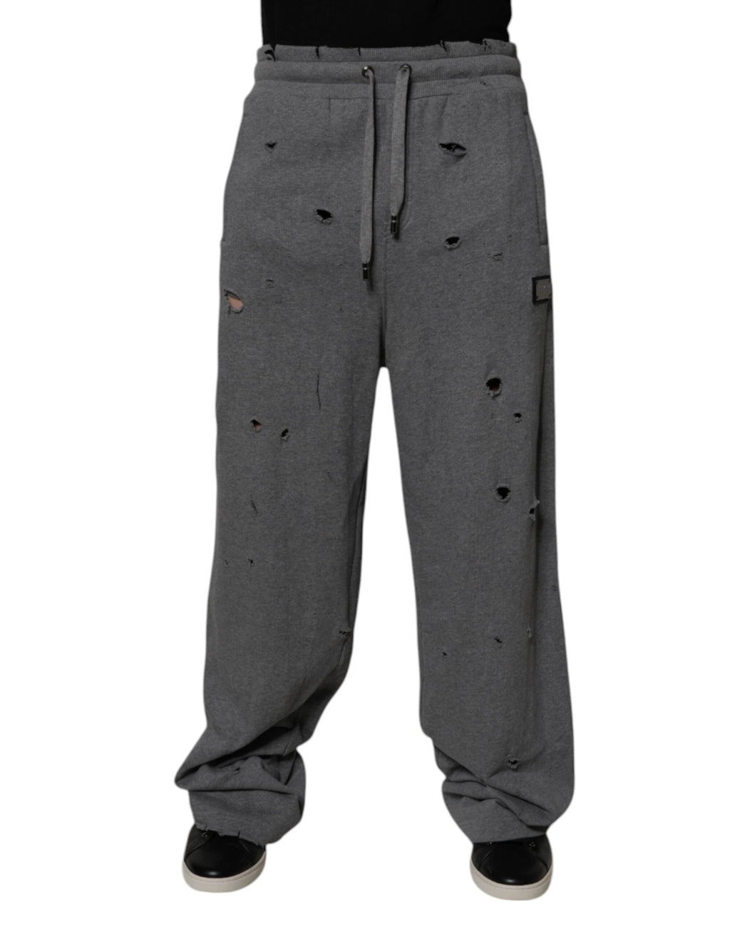 Dolce & Gabbana Gray Cotton RipStyle Straight Sweatpants Pants by Dolce & Gabbana