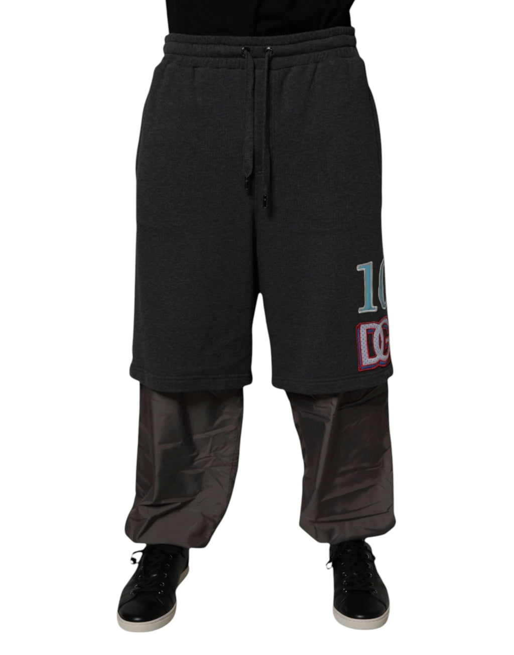 Dolce & Gabbana Dark Gray Cotton Layered Straight Sweatpants Pants by Dolce & Gabbana