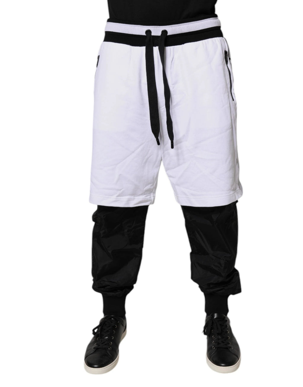 Dolce & Gabbana Black White Cotton Layered Sweatpants Pants by Dolce & Gabbana