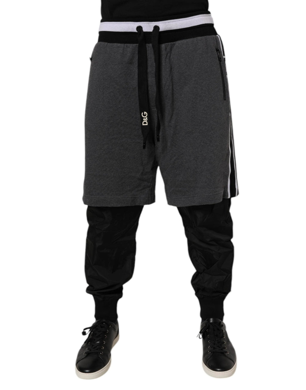 Dolce & Gabbana Black Gray Cotton Layered Men Sweatpants Pants by Dolce & Gabbana