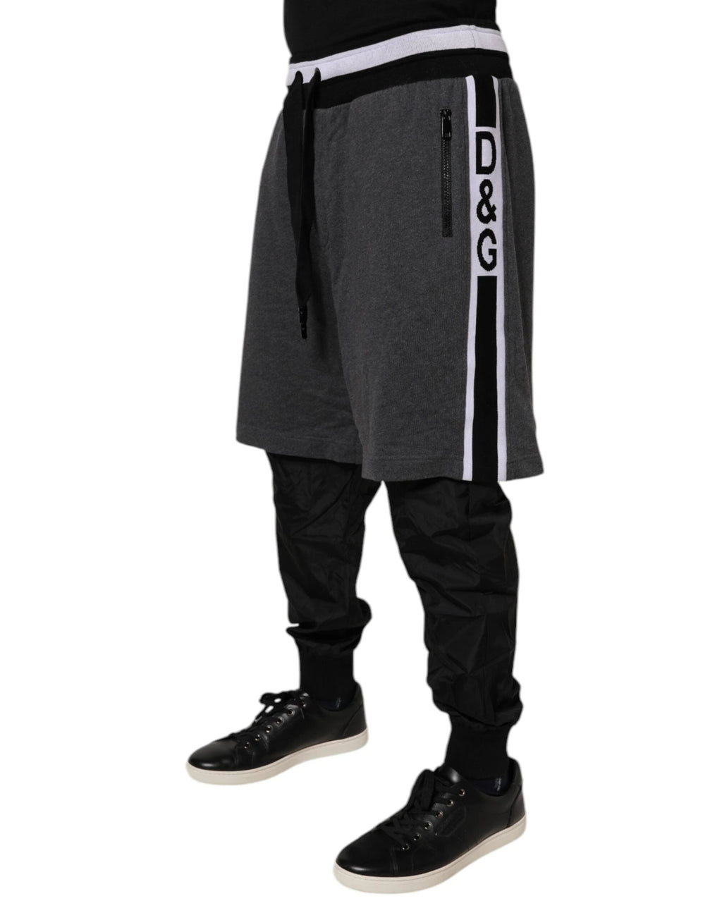 Dolce & Gabbana Black Gray Cotton Layered Men Sweatpants Pants by Dolce & Gabbana