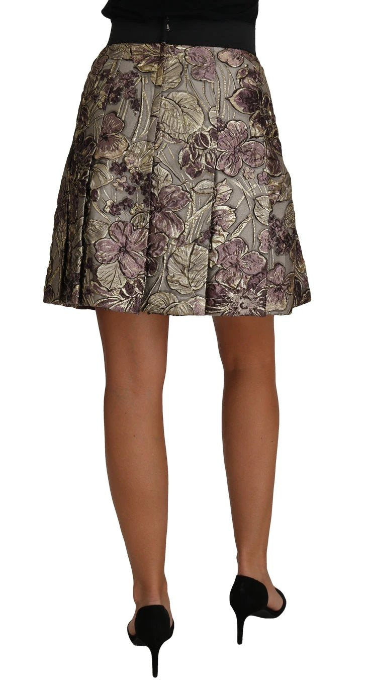 Dolce & Gabbana A-Line Mini Floral Print Jaquard Skirt by Dolce & Gabbana