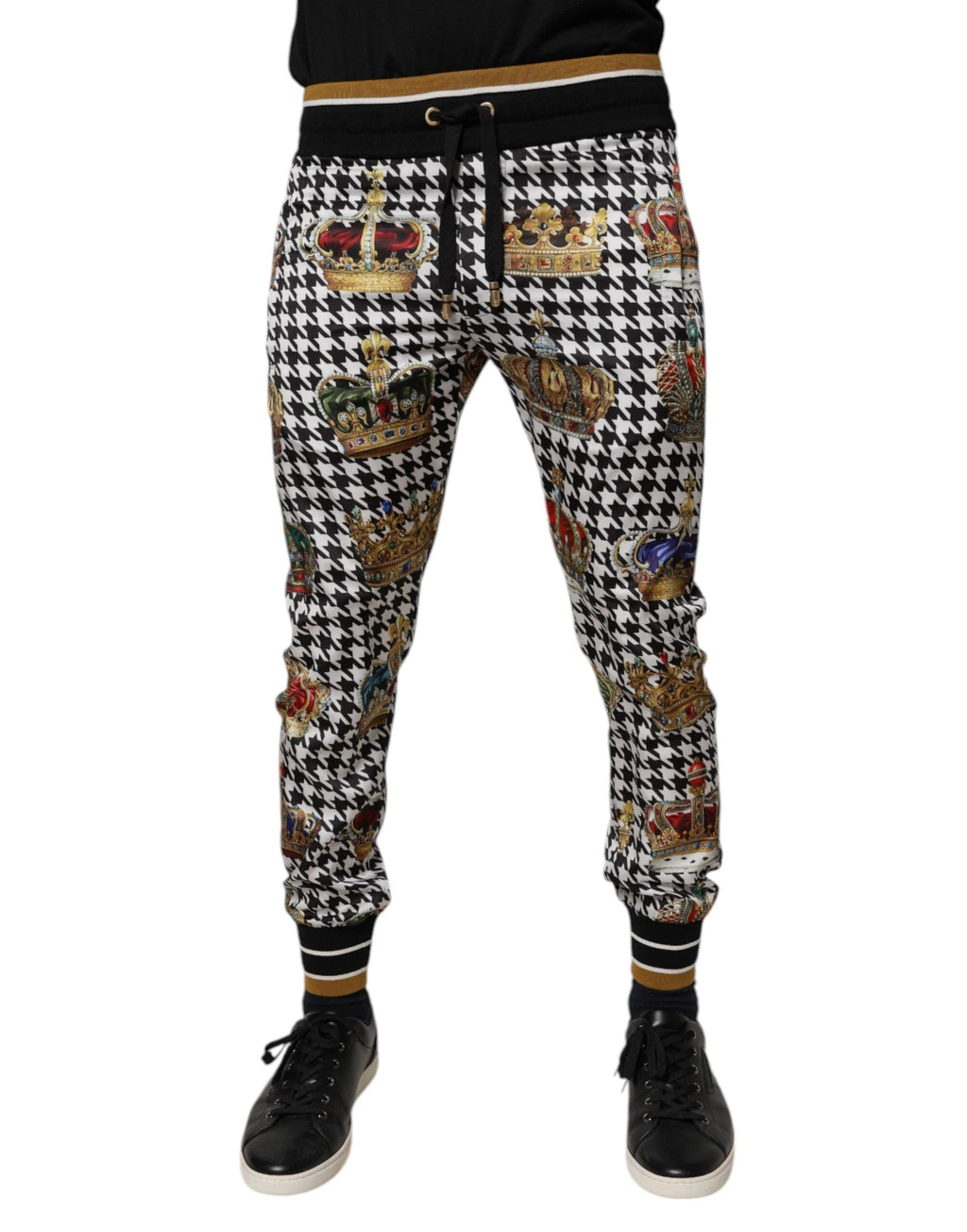 Dolce & Gabbana Multicolor Houndstooth Crown Men Sweatpants Pants by Dolce & Gabbana