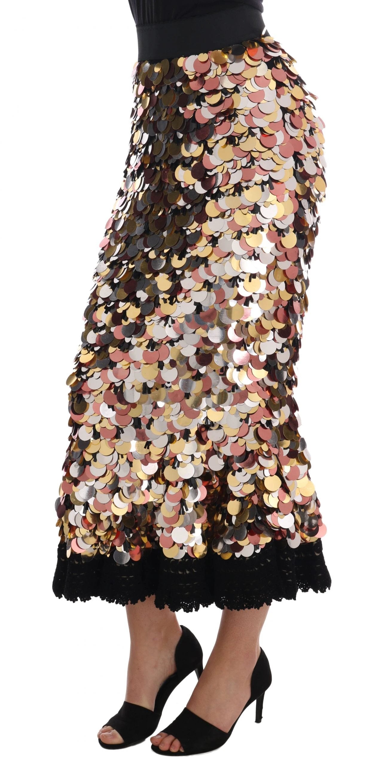 Dolce & Gabbana Gold Sequined Peplum High Waist Skirt by Dolce & Gabbana
