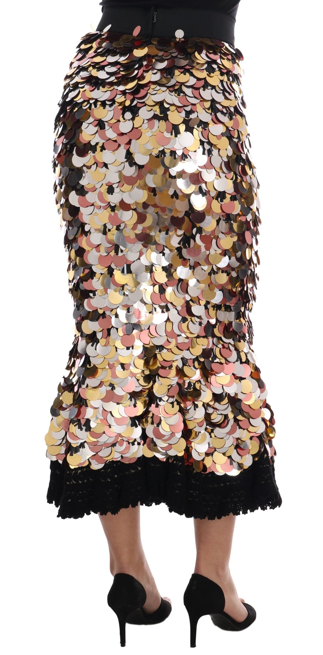 Dolce & Gabbana Gold Sequined Peplum High Waist Skirt by Dolce & Gabbana