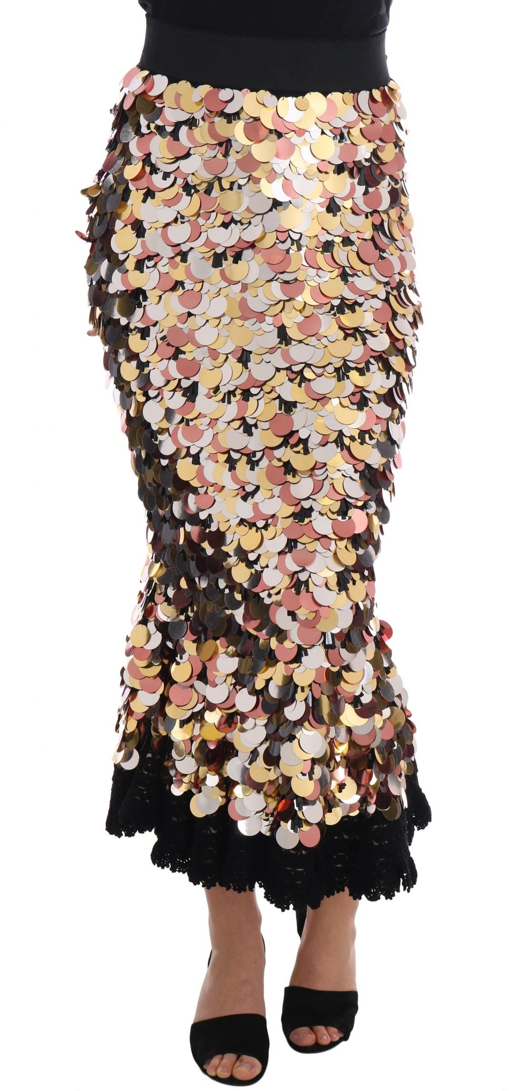Dolce & Gabbana Gold Sequined Peplum High Waist Skirt by Dolce & Gabbana