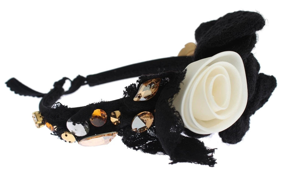 Dolce & Gabbana Diadem Headband Tiara White Rose Crystal Hair Gold by Dolce & Gabbana