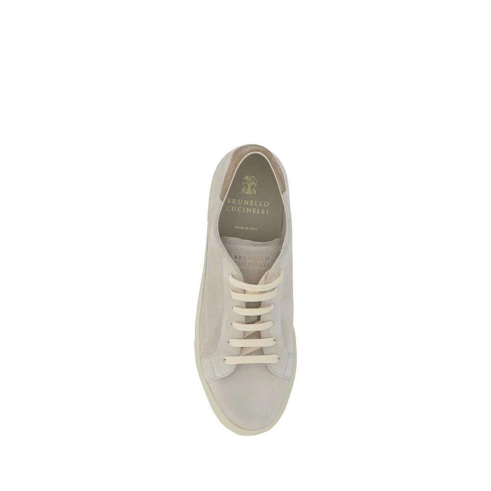 Brunello Cucinelli Cream White Leather Sneakers by Brunello Cucinelli