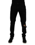 Dolce & Gabbana Black Cotton Tattered Skinny Men Denim Jeans by Dolce & Gabbana