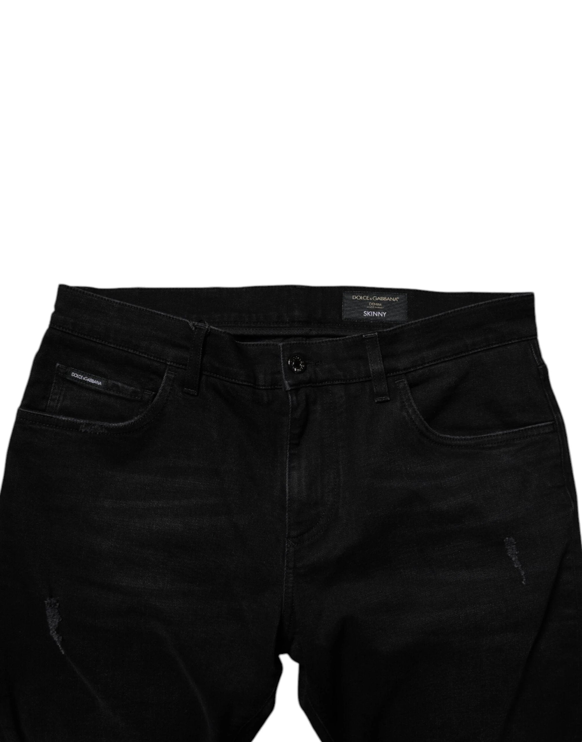 Dolce & Gabbana Black Cotton Tattered Skinny Men Denim Jeans by Dolce & Gabbana