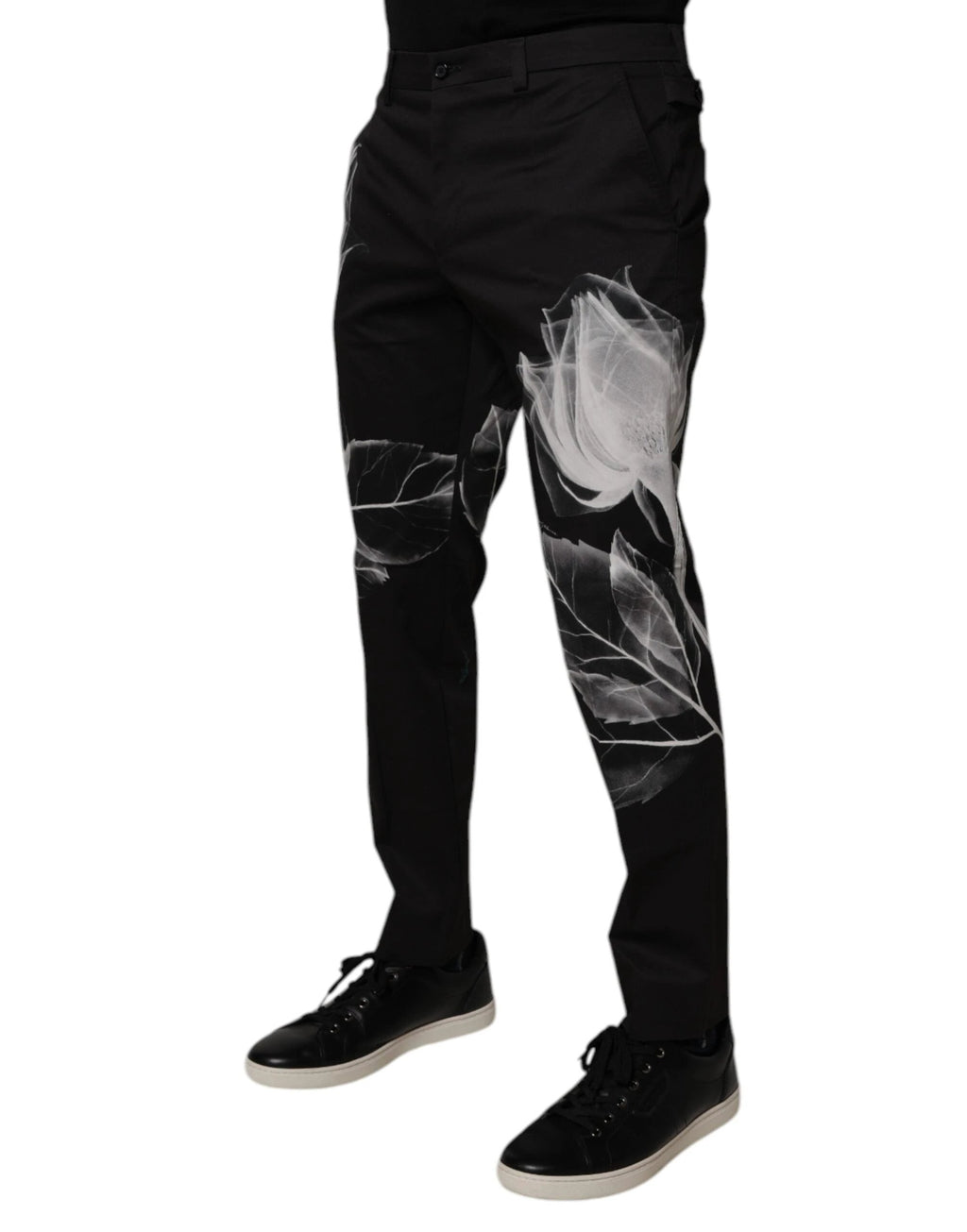 Dolce & Gabbana Black Cotton Floral Skinny Dress Pants by Dolce & Gabbana