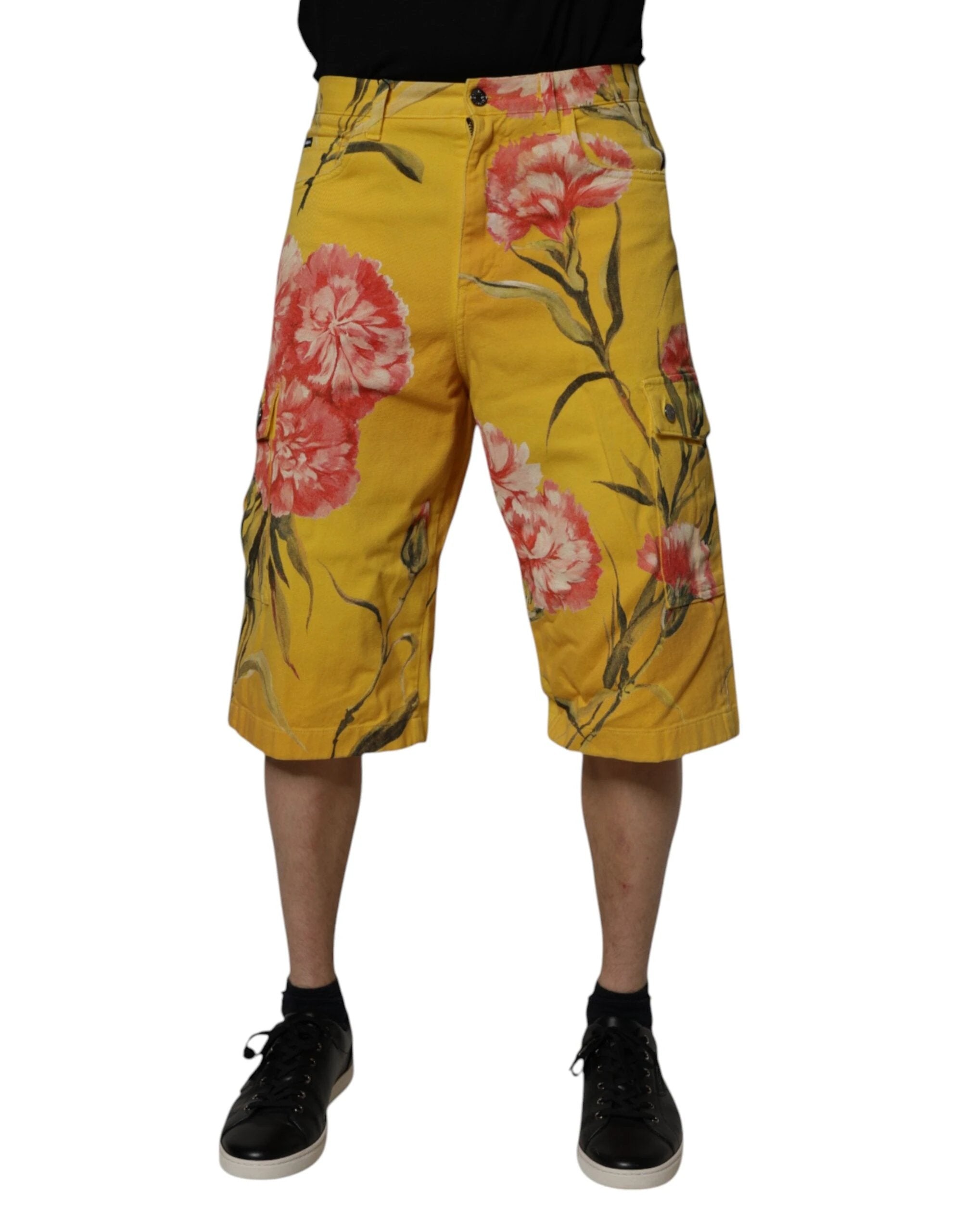 Dolce & Gabbana Yellow Floral Cargo Denim Men Bermuda Shorts by Dolce & Gabbana