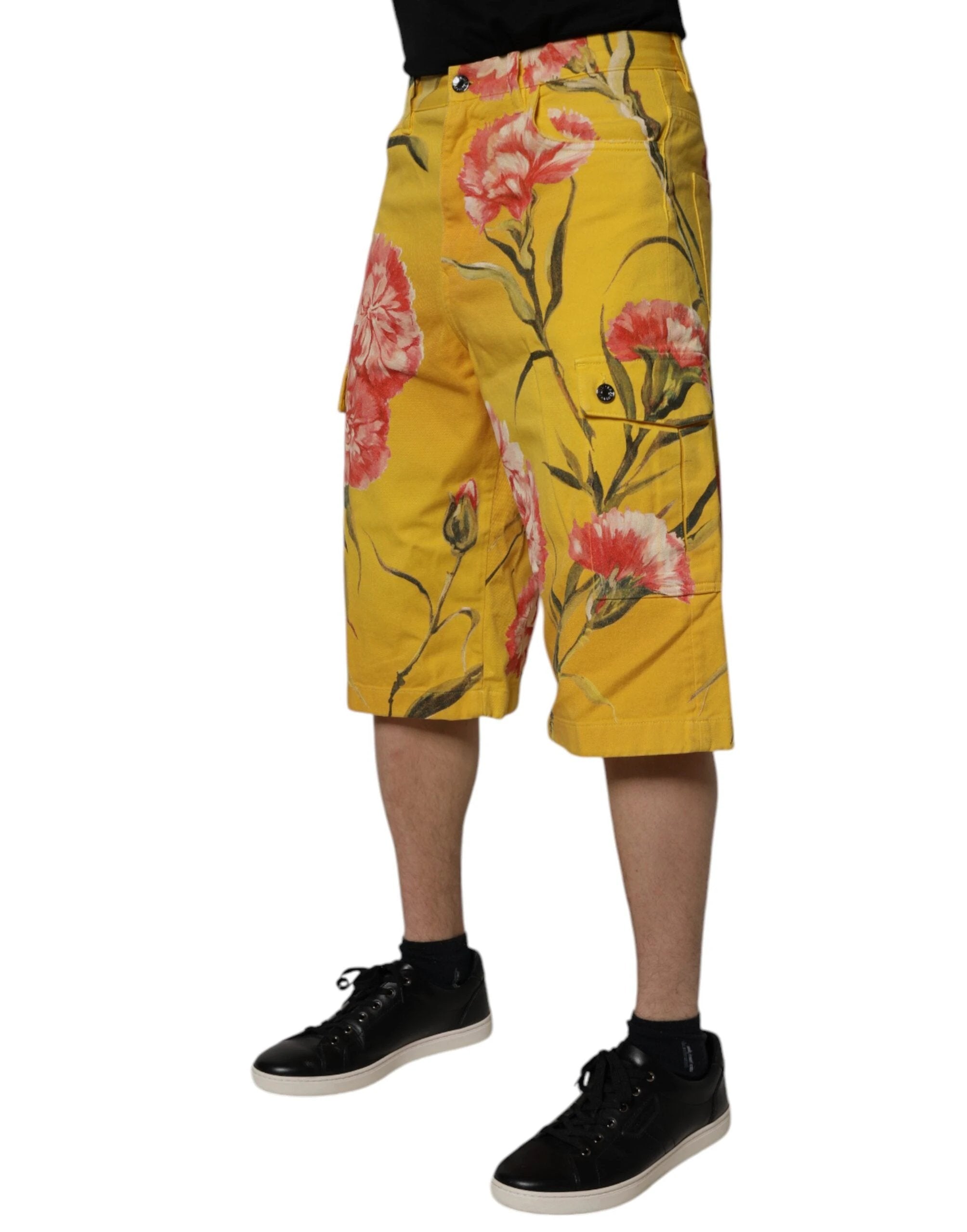 Dolce & Gabbana Yellow Floral Cargo Denim Men Bermuda Shorts by Dolce & Gabbana