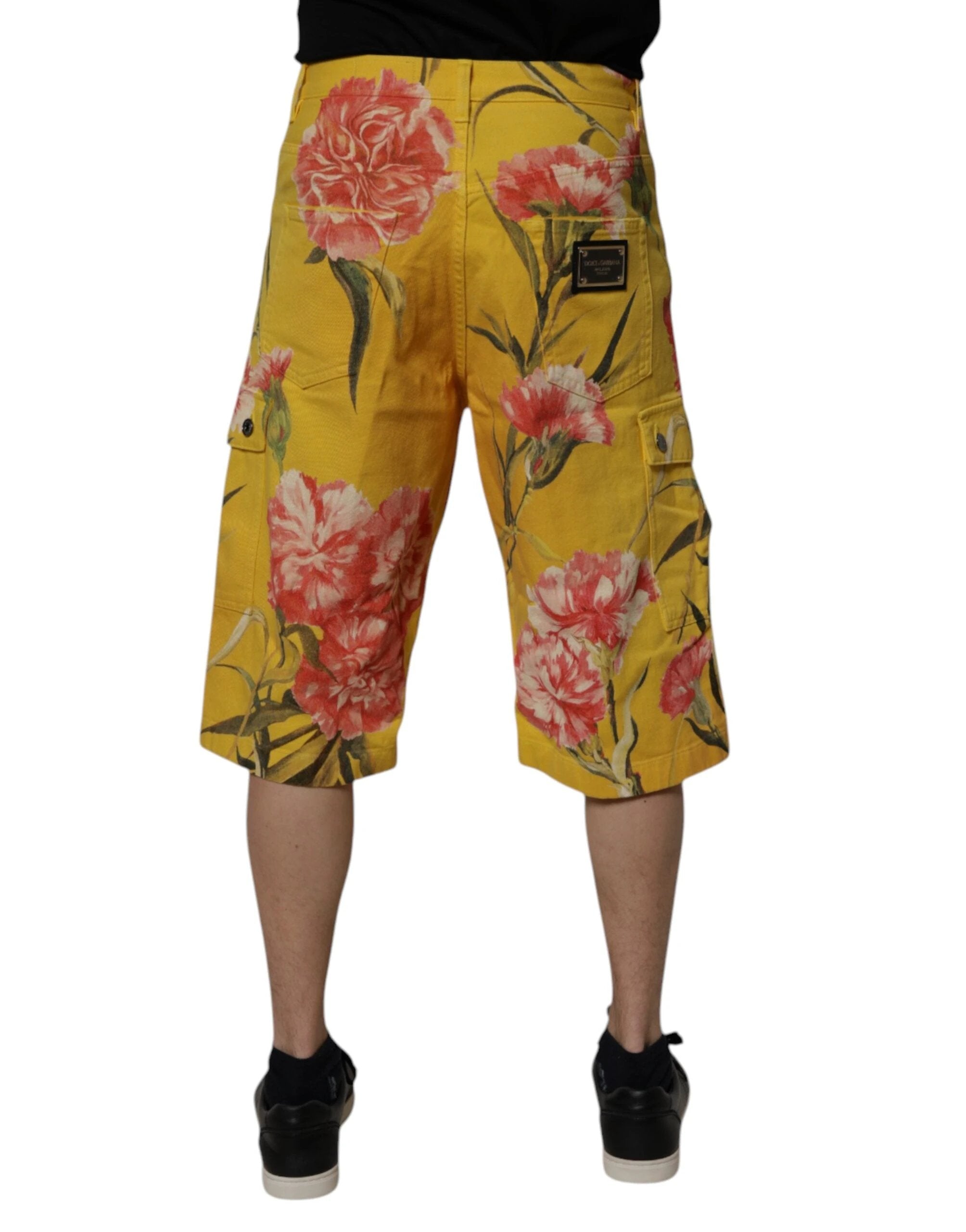 Dolce & Gabbana Yellow Floral Cargo Denim Men Bermuda Shorts by Dolce & Gabbana