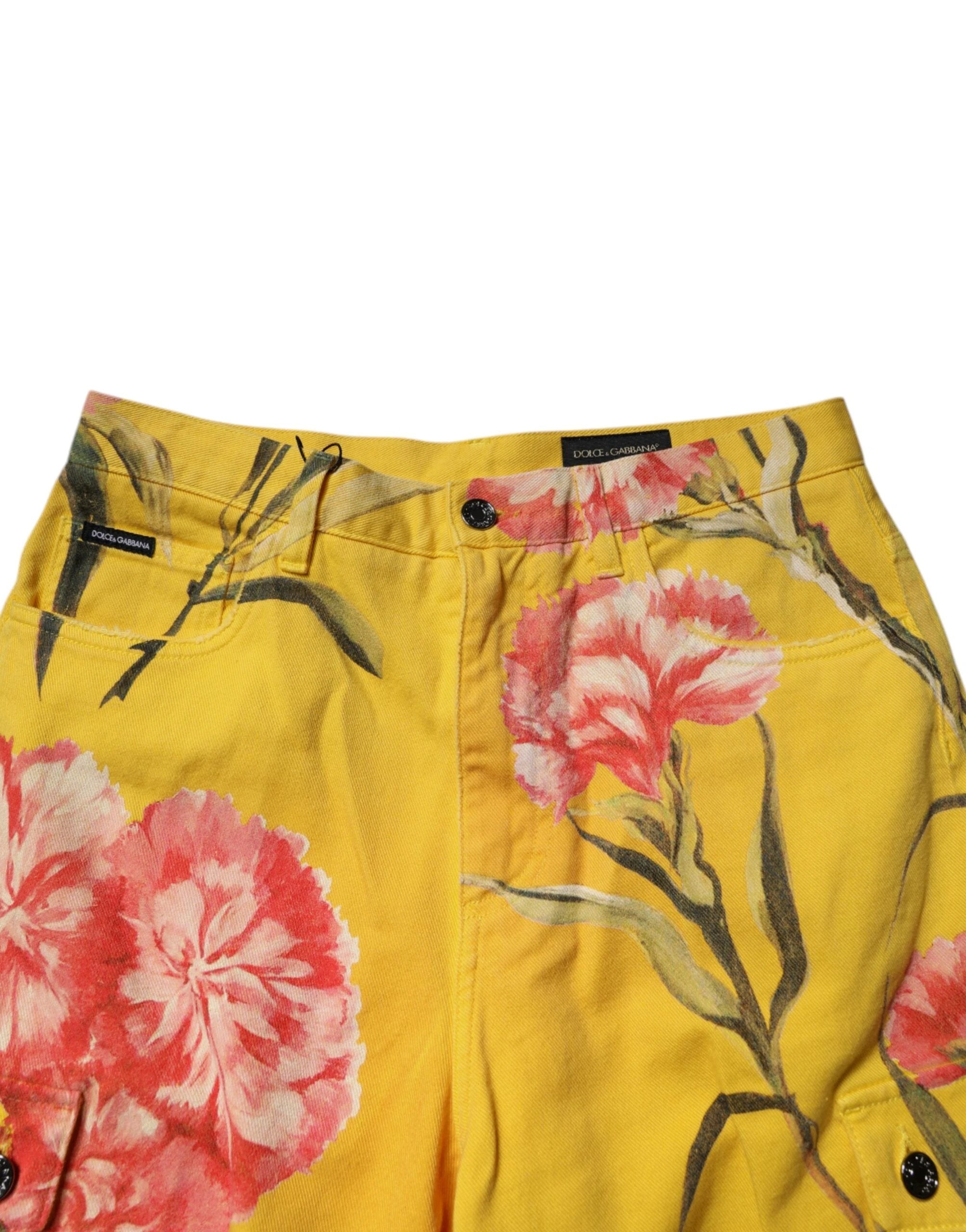 Dolce & Gabbana Yellow Floral Cargo Denim Men Bermuda Shorts by Dolce & Gabbana
