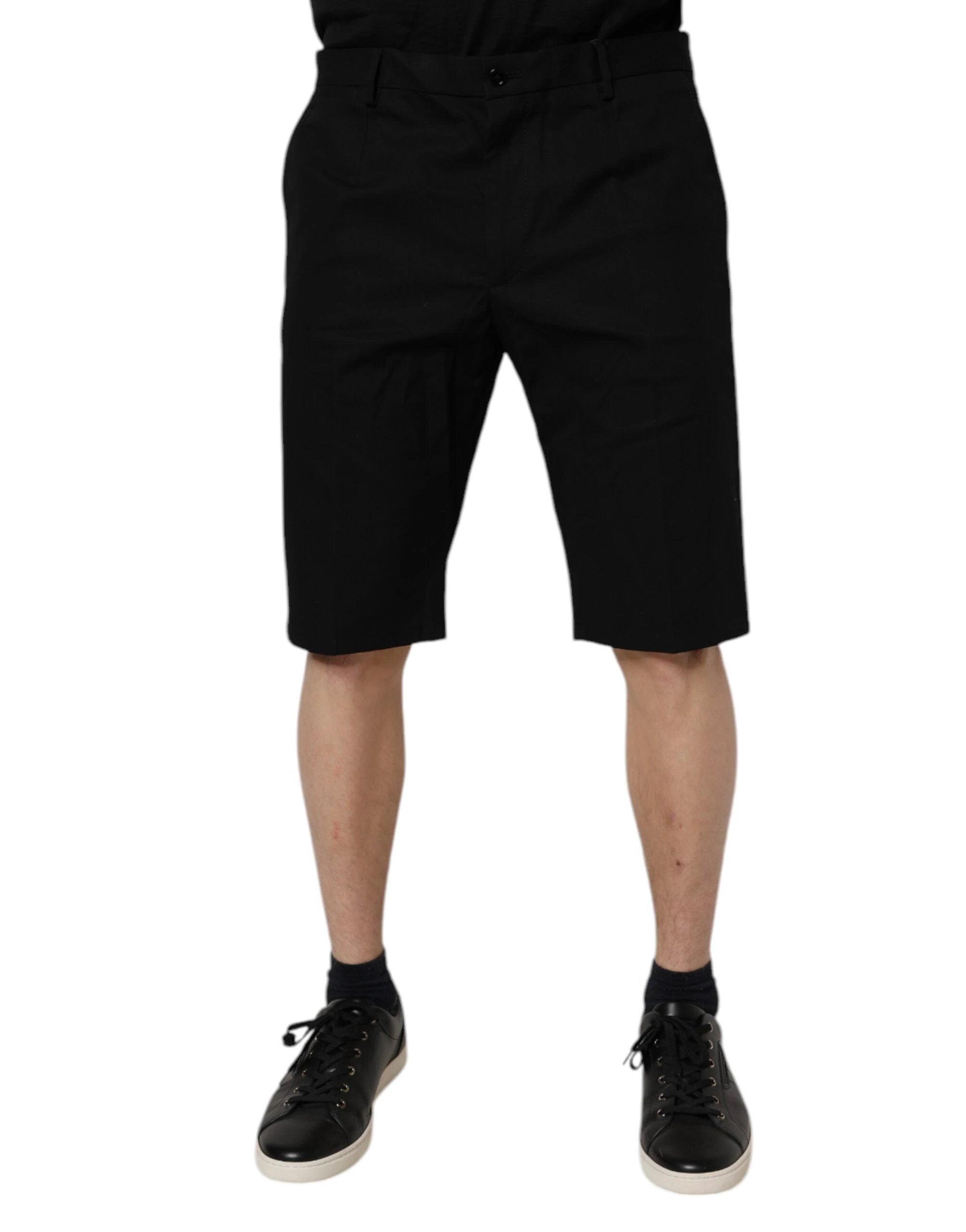 Dolce & Gabbana Black Cotton Stretch Mid Waist Bermuda Shorts by Dolce & Gabbana
