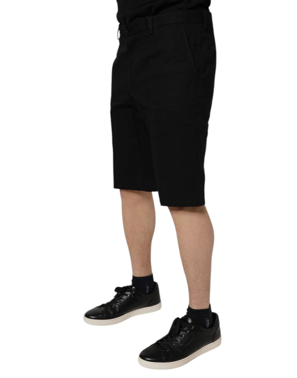 Dolce & Gabbana Black Cotton Stretch Mid Waist Bermuda Shorts by Dolce & Gabbana