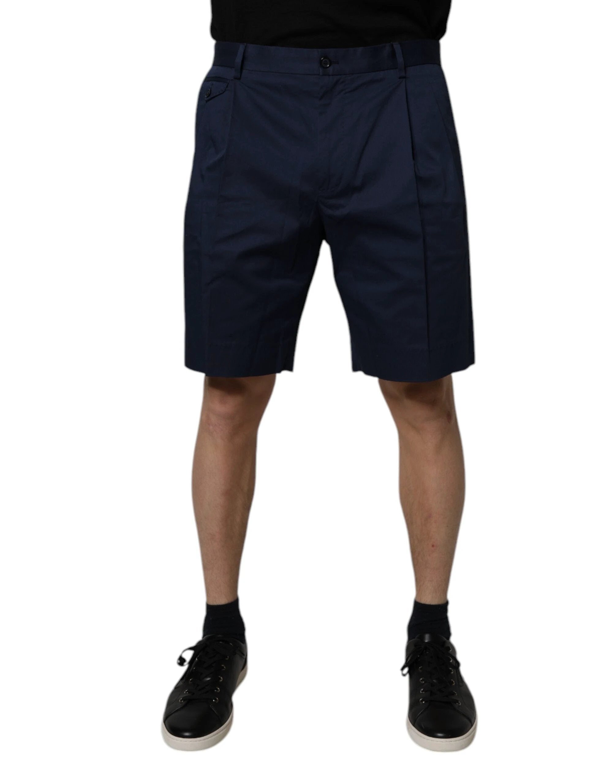 Dolce & Gabbana Dark Blue Cotton Mid Waist Men Bermuda Shorts by Dolce & Gabbana