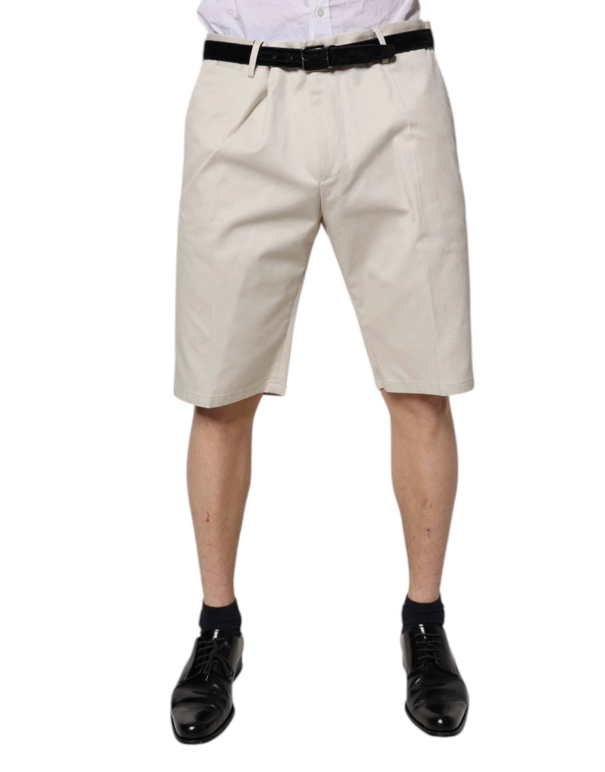 Dolce & Gabbana Beige Cotton Stretch Mid Waist Bermuda Shorts by Dolce & Gabbana